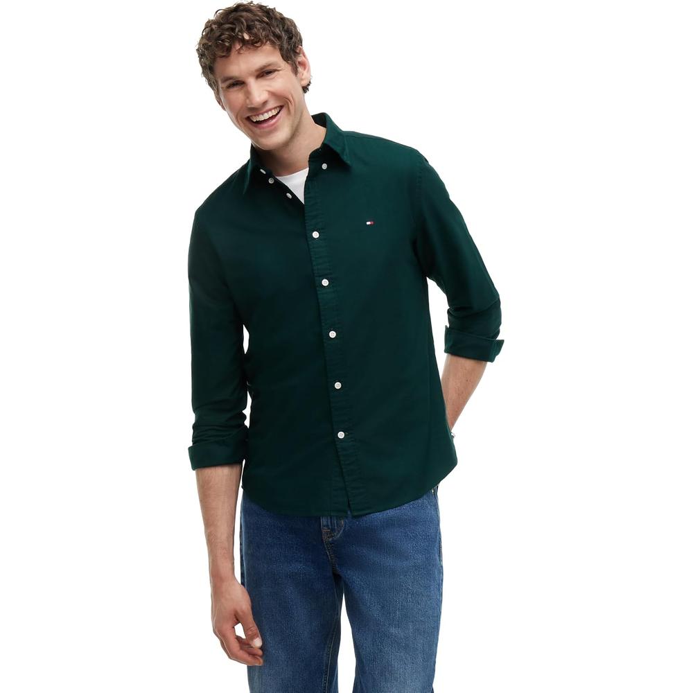 CAMISA PARA HOMBRE TOMMY HILFIGER OXFORD REGULAR FIT MANGA LARGA VERDE CAZADOR VERDE CAZADOR LISO - 1