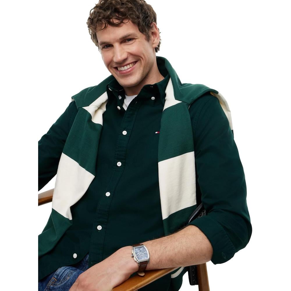 CAMISA PARA HOMBRE TOMMY HILFIGER OXFORD REGULAR FIT MANGA LARGA VERDE CAZADOR VERDE CAZADOR LISO - 2