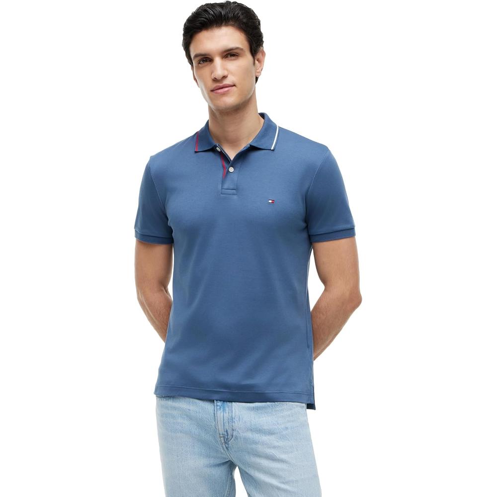 POLO PARA HOMBRE TOMMY HILFIGER LIQUID COTTON SLIM FIT MANGA CORTA AZUL EGEO - 1