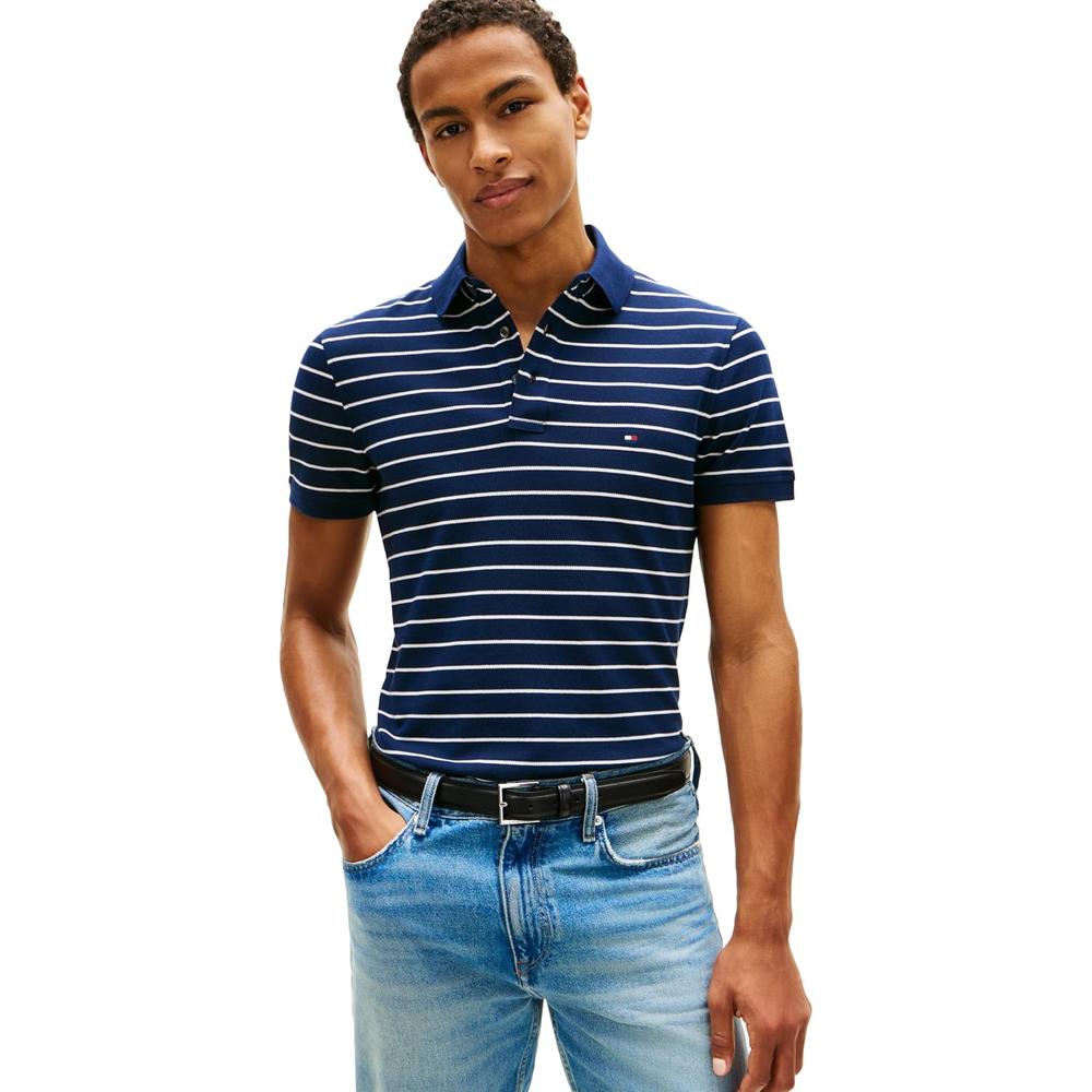 POLO PARA HOMBRE TOMMY HILFIGER 1985 SLIM FIT MANGA CORTA AZUL MARINO CARBÓN MARFIL - 1