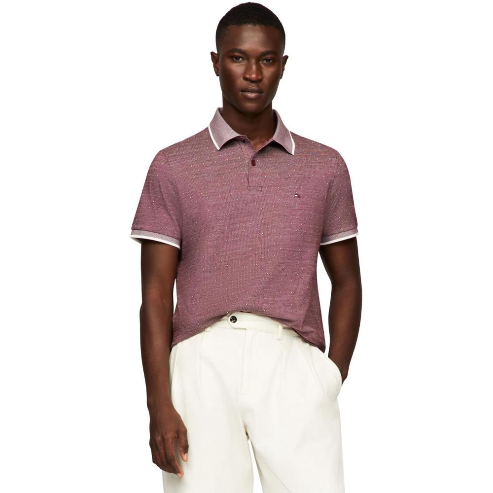 POLO PARA HOMBRE TOMMY HILFIGER REGULAR FIT MANGA CORTA ROJO OSCURO ESTAMPADO - 1