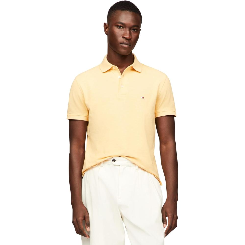 POLO PARA HOMBRE TOMMY HILFIGER 1985 SLIM FIT MANGA CORTA AMARILLO CLARO JASPEADO - 1