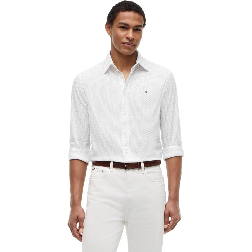 CAMISA PARA HOMBRE TOMMY HILFIGER REGULAR FIT MANGA LARGA BLANCO AZUL - 1