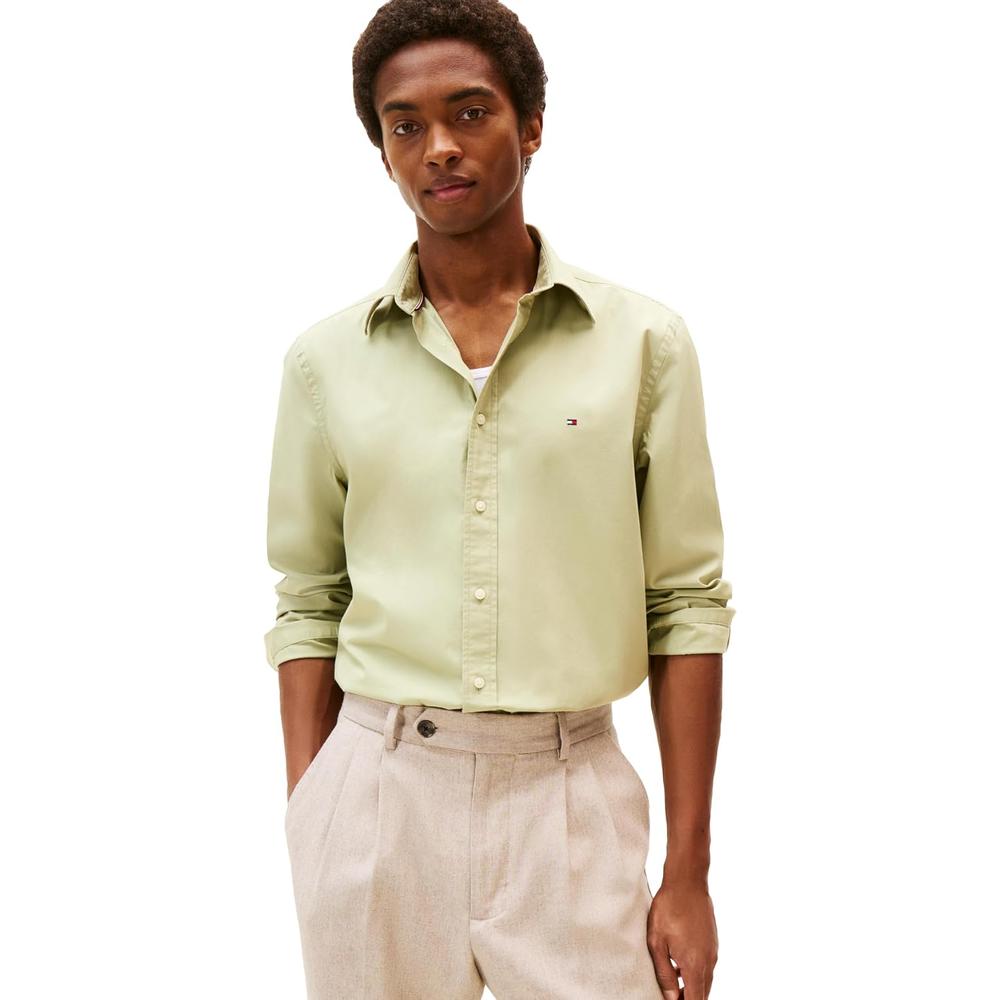CAMISA PARA HOMBRE TOMMY HILFIGER REGULAR FIT MANGA LARGA VERDE SALVIA TIERRA - 1