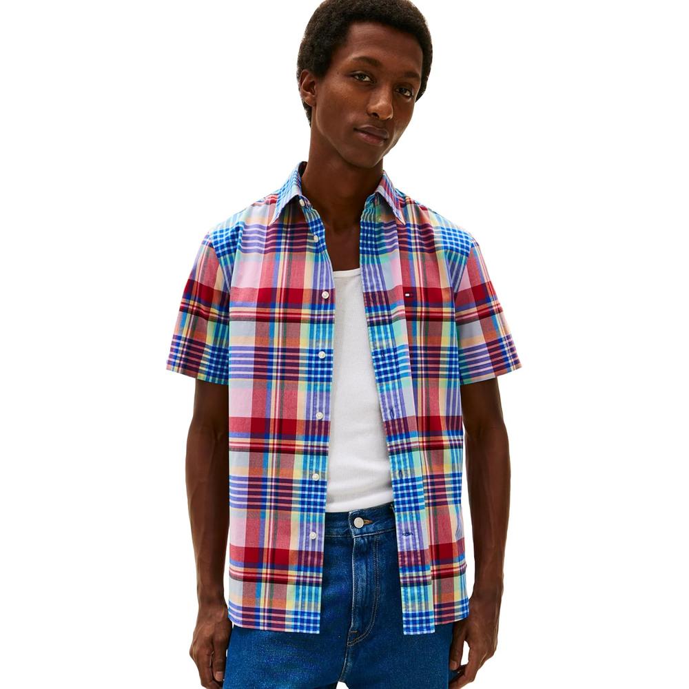 CAMISA PARA HOMBRE TOMMY HILFIGER REGULAR FIT MANGA CORTA AZUL ÁRTICO - 1