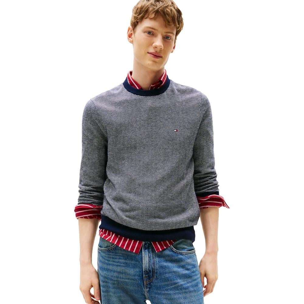 POLERA PARA HOMBRE TOMMY HILFIGER HERRINGBONE REGULAR FIT AZUL CIELO HUESO - 1