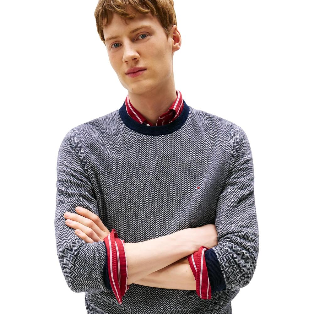 POLERA PARA HOMBRE TOMMY HILFIGER HERRINGBONE REGULAR FIT AZUL CIELO HUESO - 2