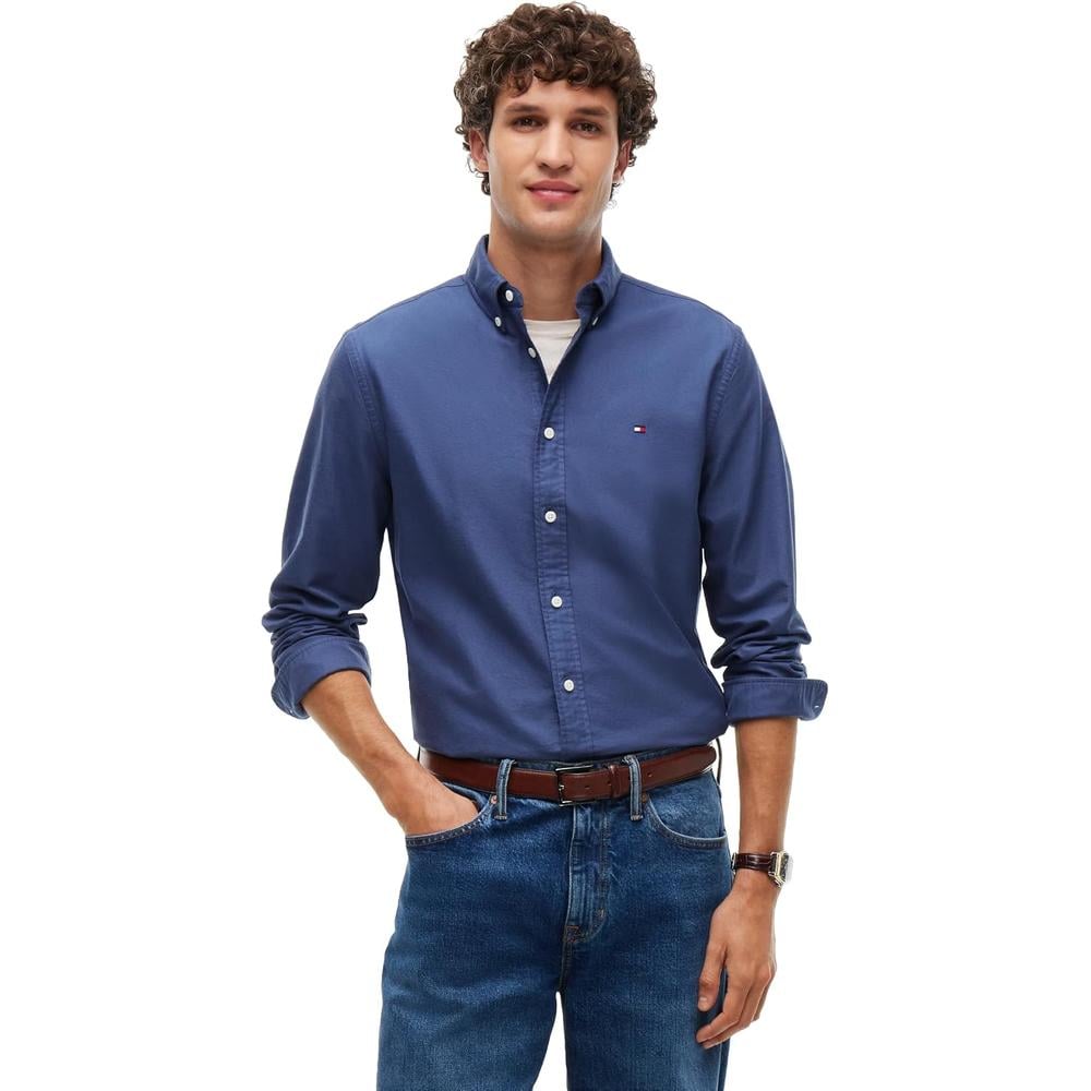 CAMISA PARA HOMBRE TOMMY HILFIGER OXFORD REGULAR FIT MANGA LARGA AZUL EGEO - 1