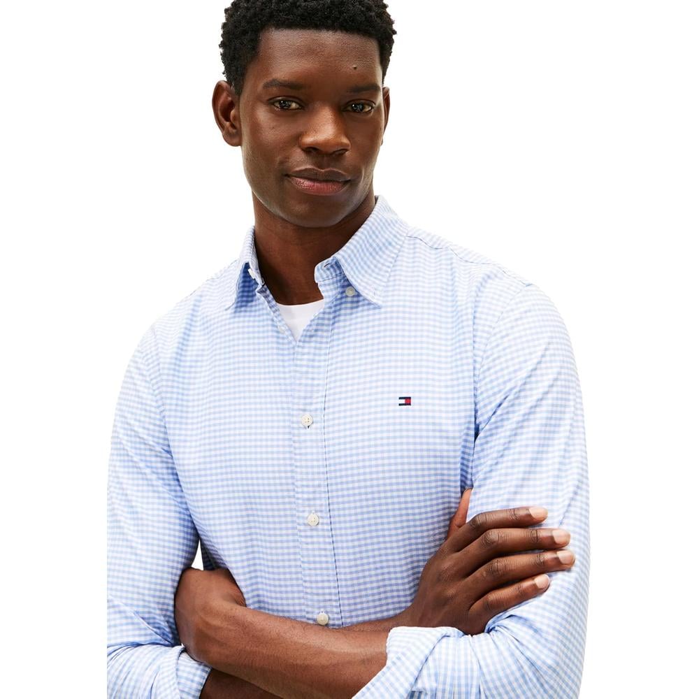 CAMISA PARA HOMBRE TOMMY HILFIGER OXFORD REGULAR FIT MANGA LARGA AZUL NUBLADO CUADROS - 2