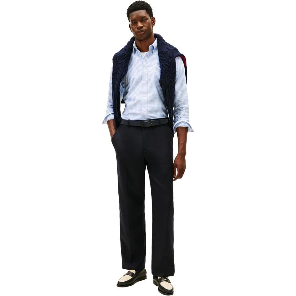 CAMISA PARA HOMBRE TOMMY HILFIGER OXFORD REGULAR FIT MANGA LARGA AZUL NUBLADO CUADROS - 3