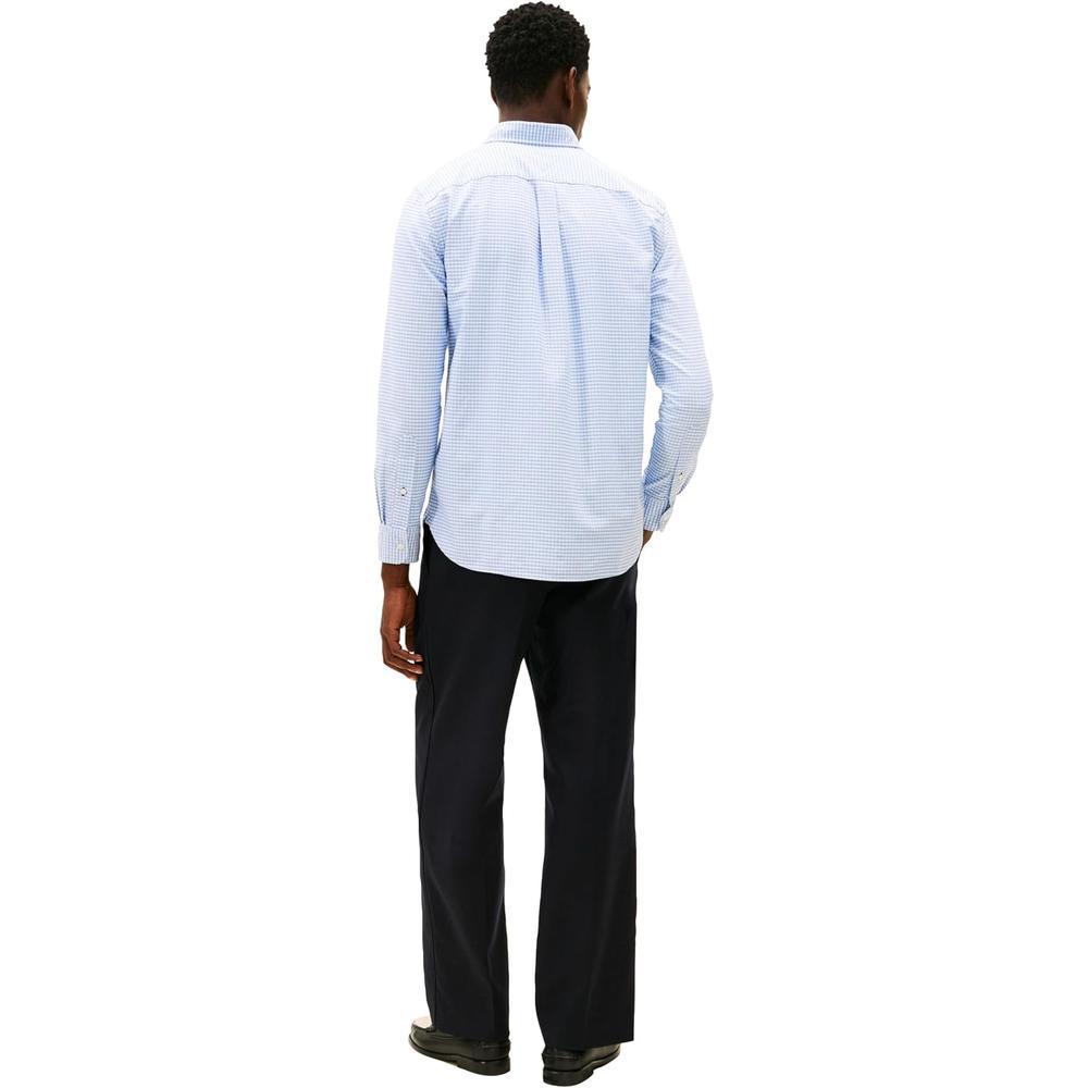 CAMISA PARA HOMBRE TOMMY HILFIGER OXFORD REGULAR FIT MANGA LARGA AZUL NUBLADO CUADROS - 4