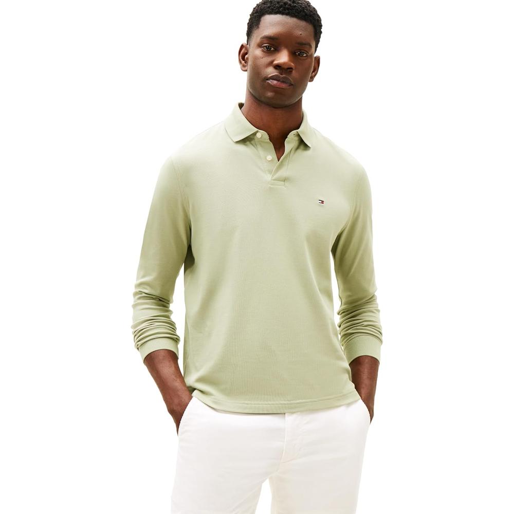 POLO PARA HOMBRE TOMMY HILFIGER LIQUID COTTON REGULAR FIT MANGA LARGA VERDE SALVIA - 1