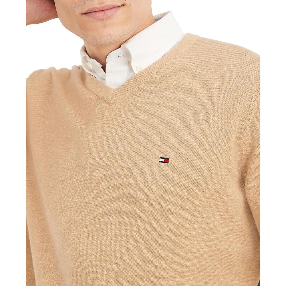POLERA PARA HOMBRE TOMMY HILFIGER ESSENTIAL MANGA LARGA CUELLO V BEIGE CLARO JASPEADO - 2