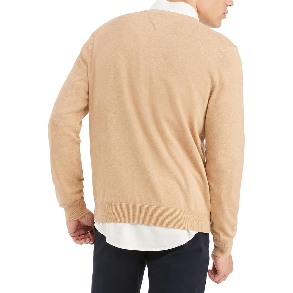 POLERA PARA HOMBRE TOMMY HILFIGER ESSENTIAL MANGA LARGA CUELLO V BEIGE CLARO JASPEADO - 3