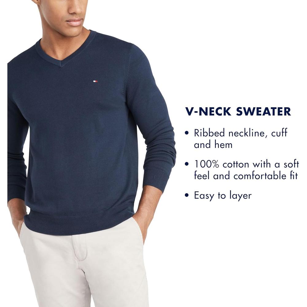 POLERA PARA HOMBRE TOMMY HILFIGER ESSENTIAL MANGA LARGA CUELLO V BEIGE CLARO JASPEADO - 4