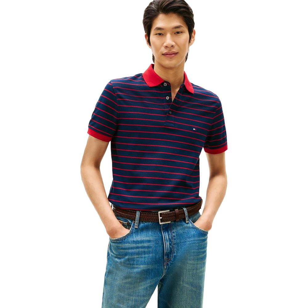 POLO PARA HOMBRE TOMMY HILFIGER 1985 SLIM FIT MANGA CORTA AZUL MARINO OSCURO ROJO MEDIO - 1