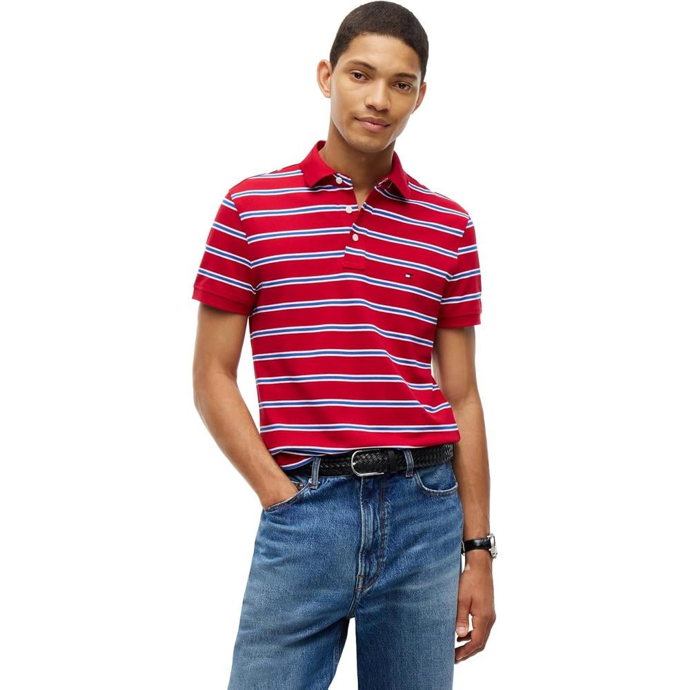 POLO PARA HOMBRE TOMMY HILFIGER 1985 SLIM FIT MANGA CORTA ROJO MEDIO BLANCO AZUL ANTIGUO - 1
