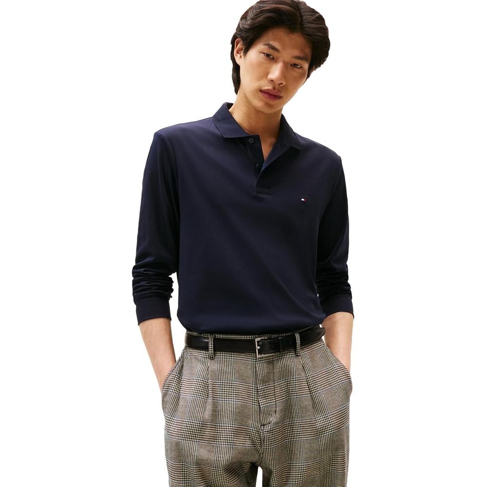 POLO PARA HOMBRE TOMMY HILFIGER LIQUID COTTON REGULAR FIT MANGA LARGA AZUL ARENA - 1