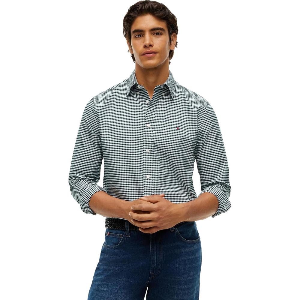 CAMISA PARA HOMBRE TOMMY HILFIGER OXFORD REGULAR FIT MANGA LARGA VERDE ORNAMENTAL CUADROS MULTICOLOR - 1