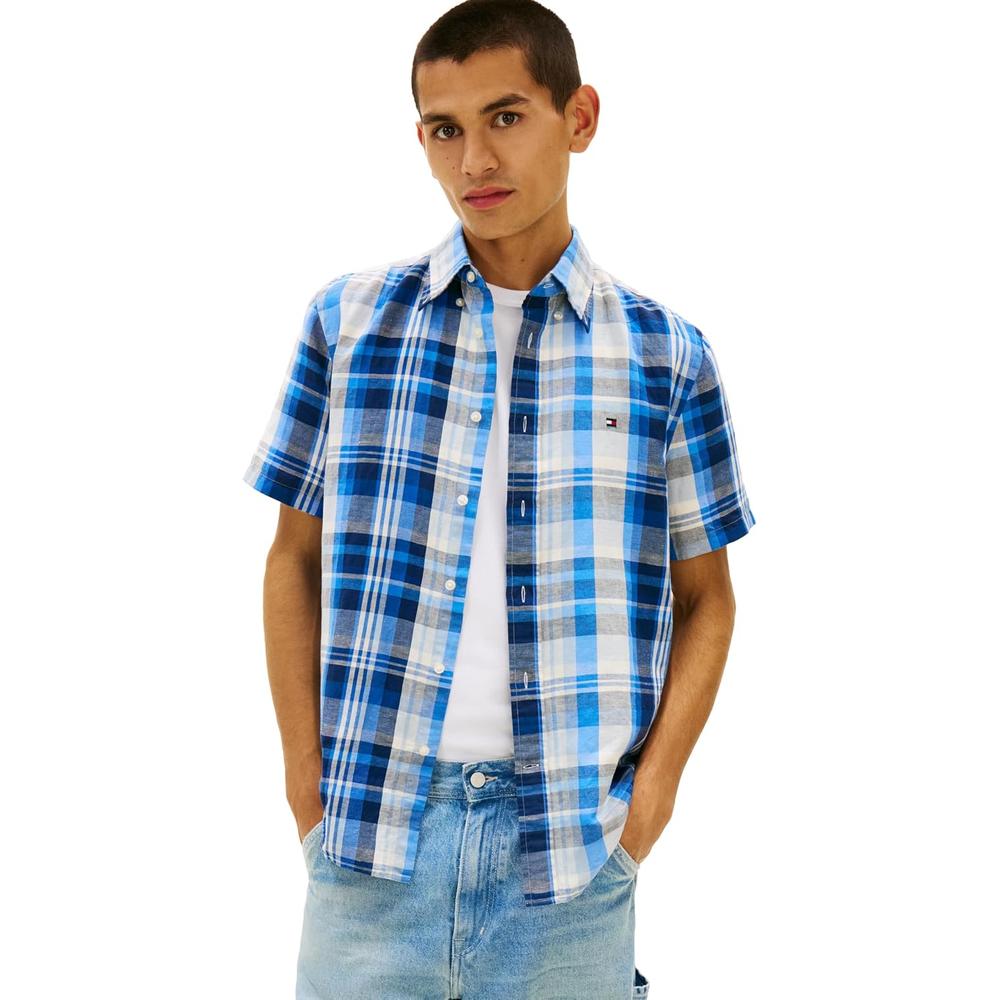 CAMISA PARA HOMBRE TOMMY HILFIGER MANGA CORTA LINO REGULAR FIT MULTICOLOR - 1