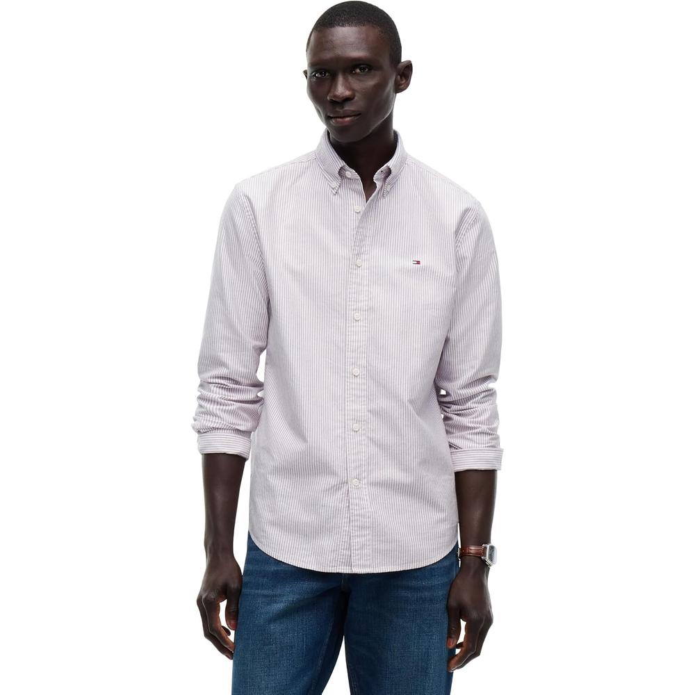 CAMISA PARA HOMBRE TOMMY HILFIGER OXFORD REGULAR FIT MANGA LARGA BORGONA RAYAS - 1
