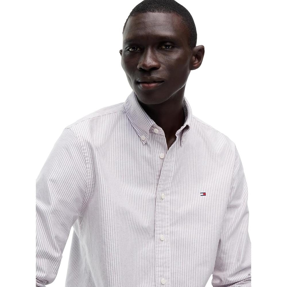 CAMISA PARA HOMBRE TOMMY HILFIGER OXFORD REGULAR FIT MANGA LARGA BORGONA RAYAS - 2