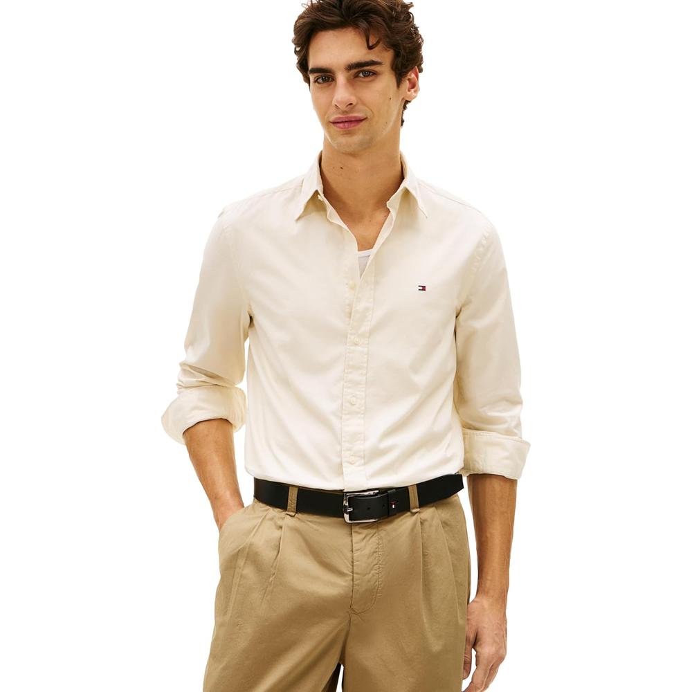 CAMISA PARA HOMBRE TOMMY HILFIGER REGULAR FIT MANGA LARGA BEIGE MUSELINA - 1