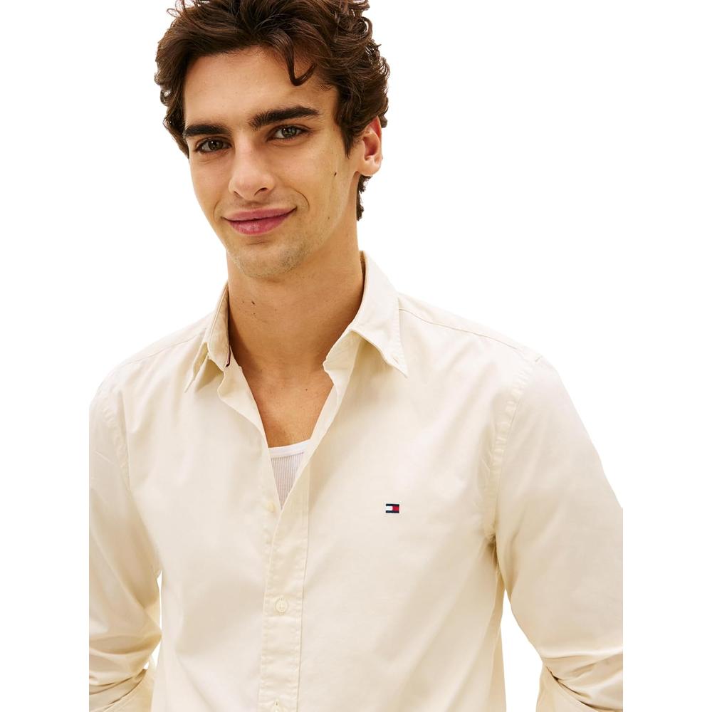 CAMISA PARA HOMBRE TOMMY HILFIGER REGULAR FIT MANGA LARGA BEIGE MUSELINA - 2