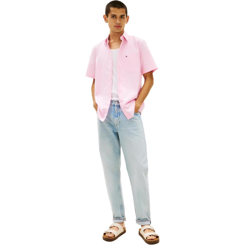 CAMISA PARA HOMBRE TOMMY HILFIGER REGULAR FIT MANGA CORTA ROSA CLARO - 4