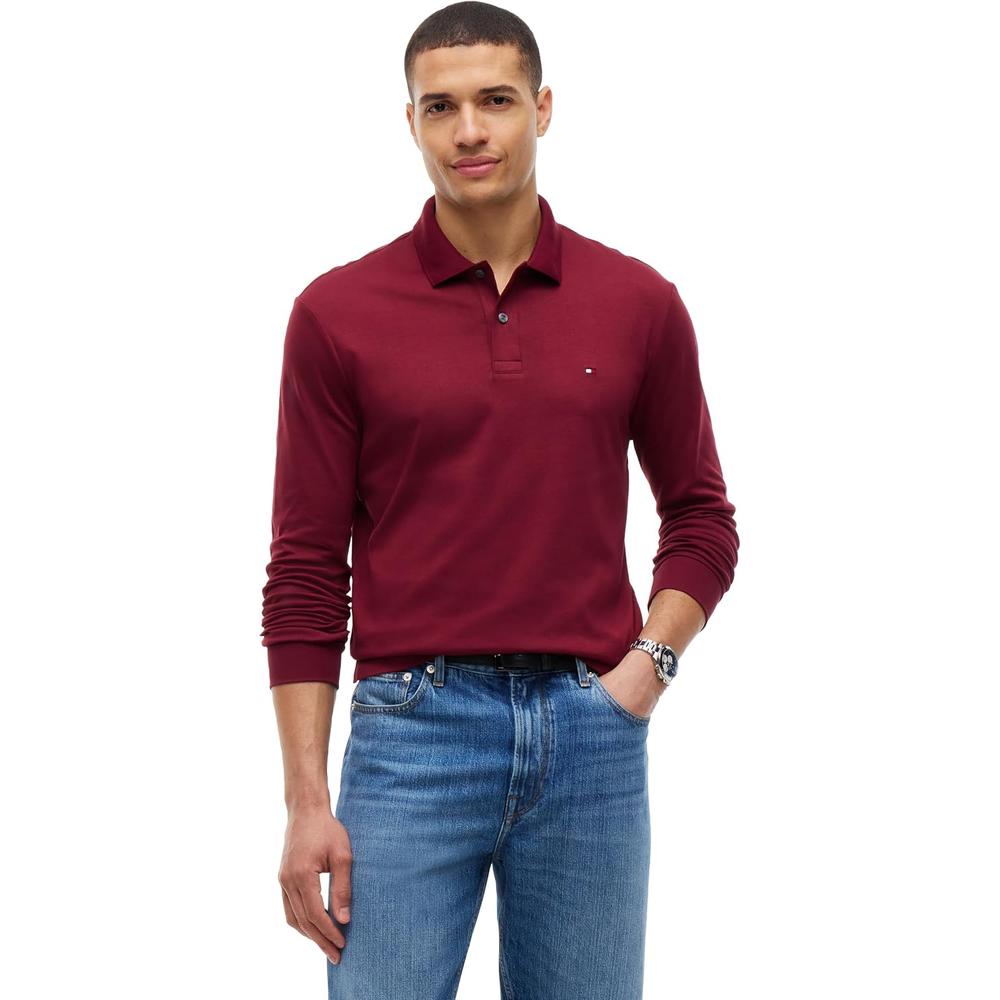 POLO PARA HOMBRE TOMMY HILFIGER LIQUID COTTON REGULAR FIT MANGA LARGA VINO - 1