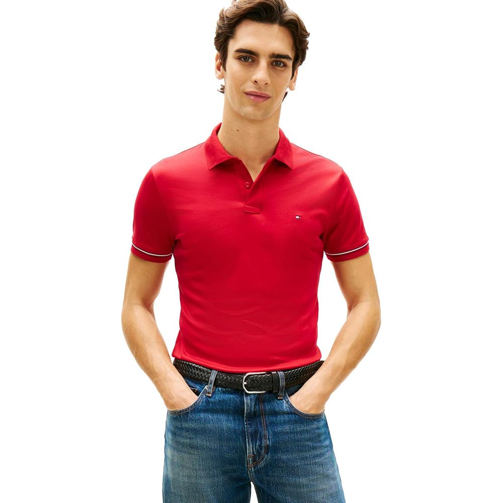 POLO PARA HOMBRE TOMMY HILFIGER LIQUID COTTON SLIM FIT MANGA CORTA ROJO MEDIO - 1