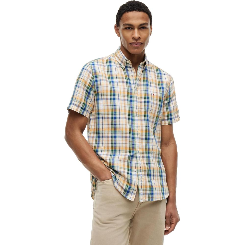 CAMISA PARA HOMBRE TOMMY HILFIGER MANGA CORTA LINO REGULAR FIT MULTICOLOR - 1