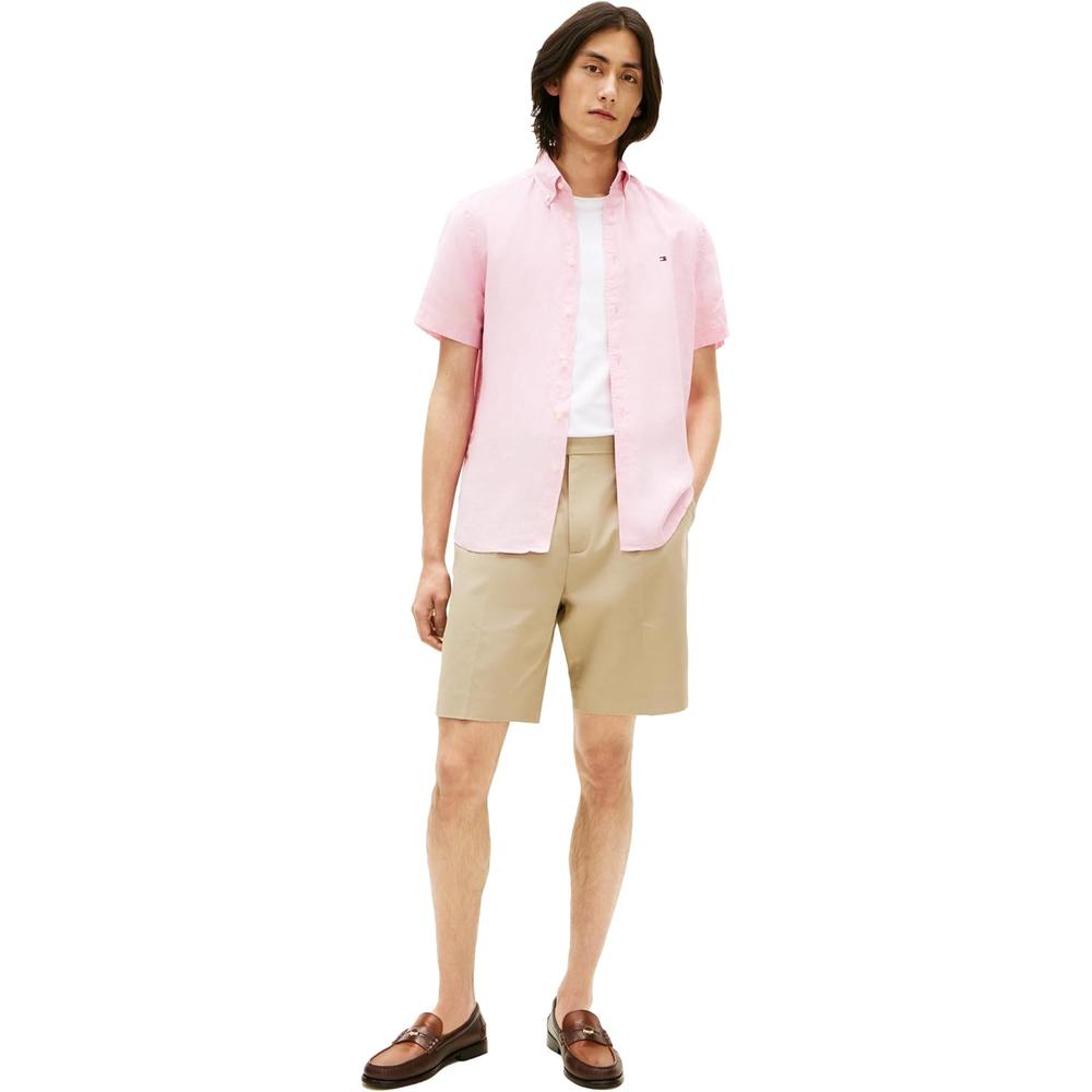 CAMISA PARA HOMBRE TOMMY HILFIGER MANGA CORTA LINO REGULAR FIT ROSA CLÁSICO - 4