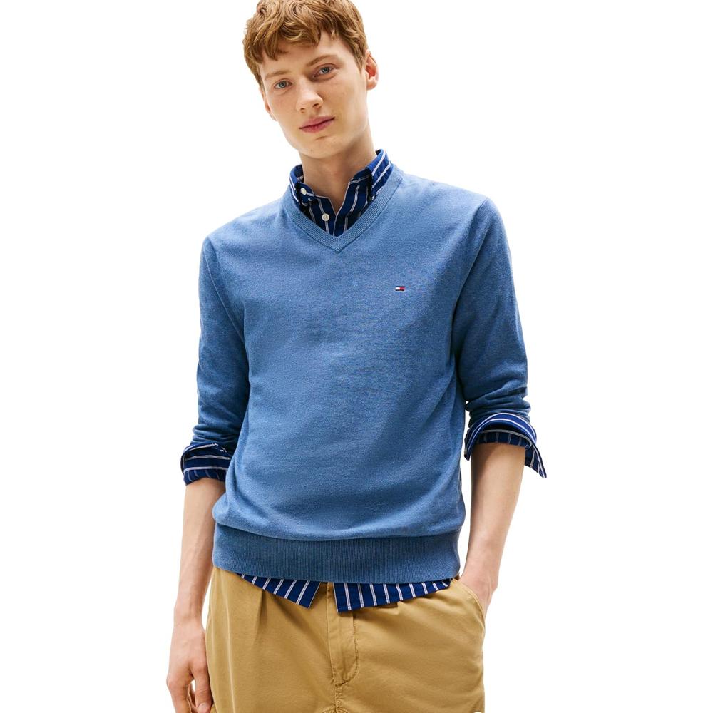 POLERA PARA HOMBRE TOMMY HILFIGER ESSENTIAL REGULAR FIT AZUL PETRÓLEO JASPEADO - 1