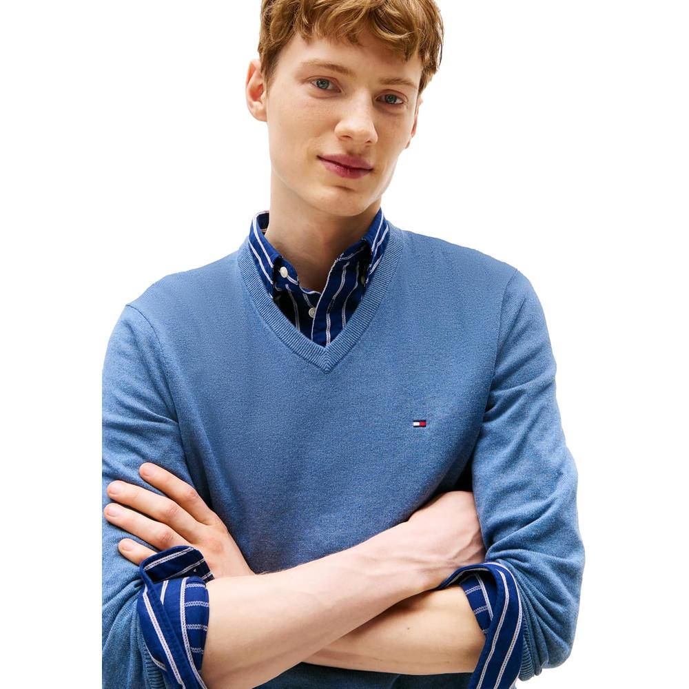 POLERA PARA HOMBRE TOMMY HILFIGER ESSENTIAL REGULAR FIT AZUL PETRÓLEO JASPEADO - 2