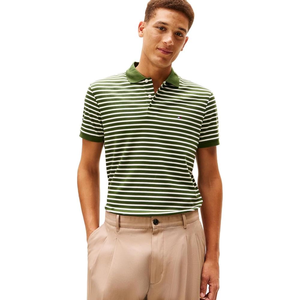 POLO PARA HOMBRE TOMMY HILFIGER REGULAR FIT MANGA CORTA VERDE PINO Y MARFIL PETALO - 1