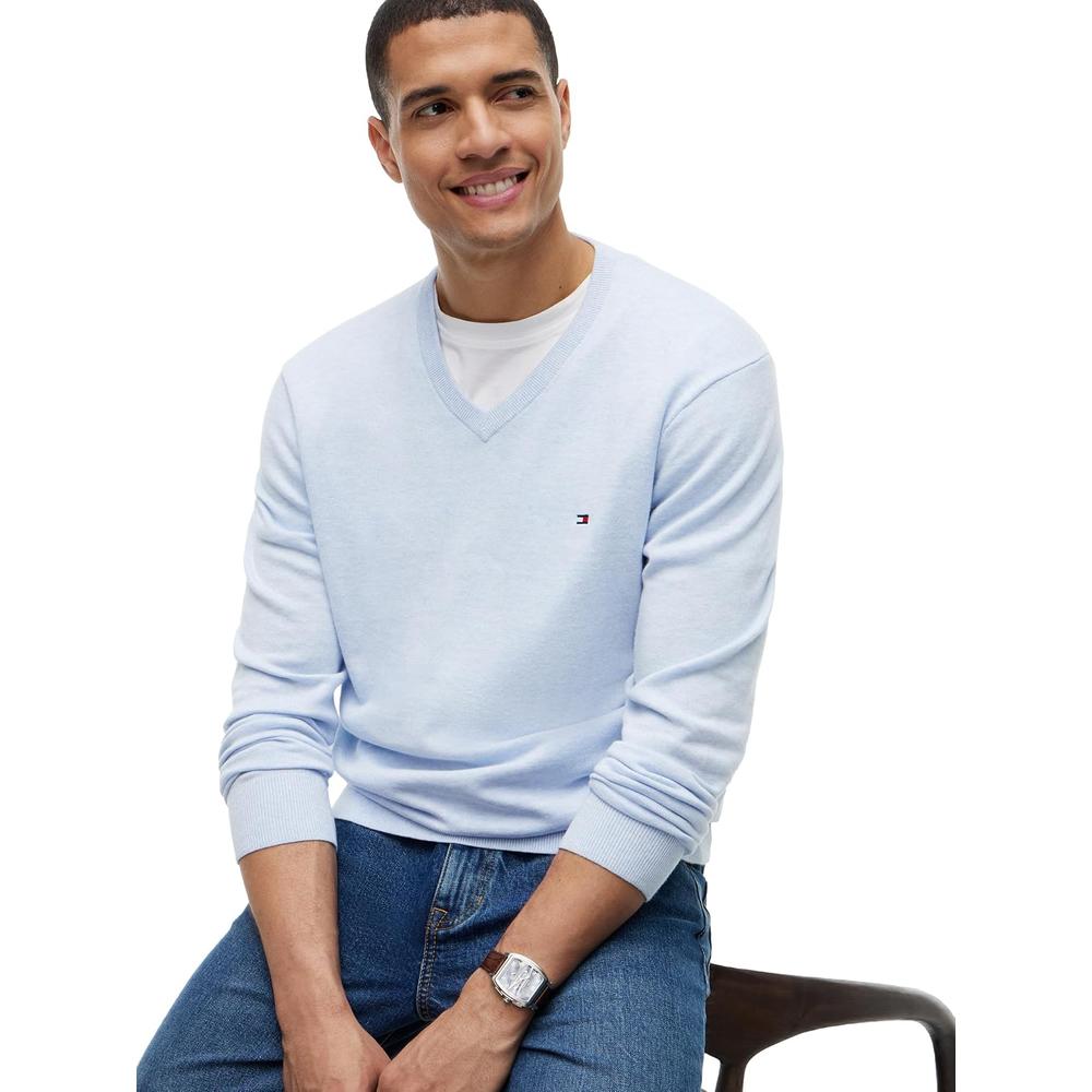 POLERA PARA HOMBRE TOMMY HILFIGER ESSENTIAL REGULAR FIT AZUL CIELO JASPEADO - 2