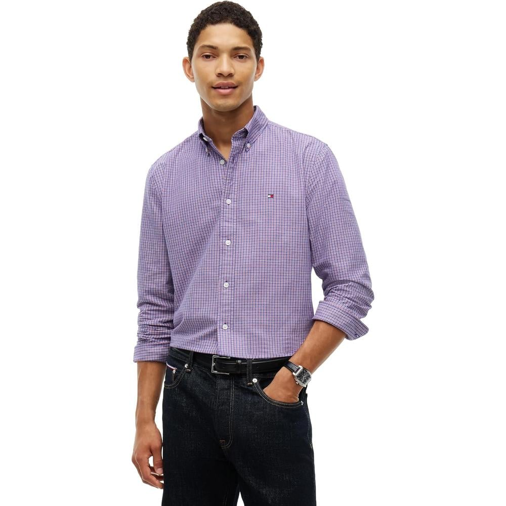 CAMISA PARA HOMBRE TOMMY HILFIGER OXFORD REGULAR FIT MANGA LARGA ROJO MEDIO CUADROS LAVADO - 1