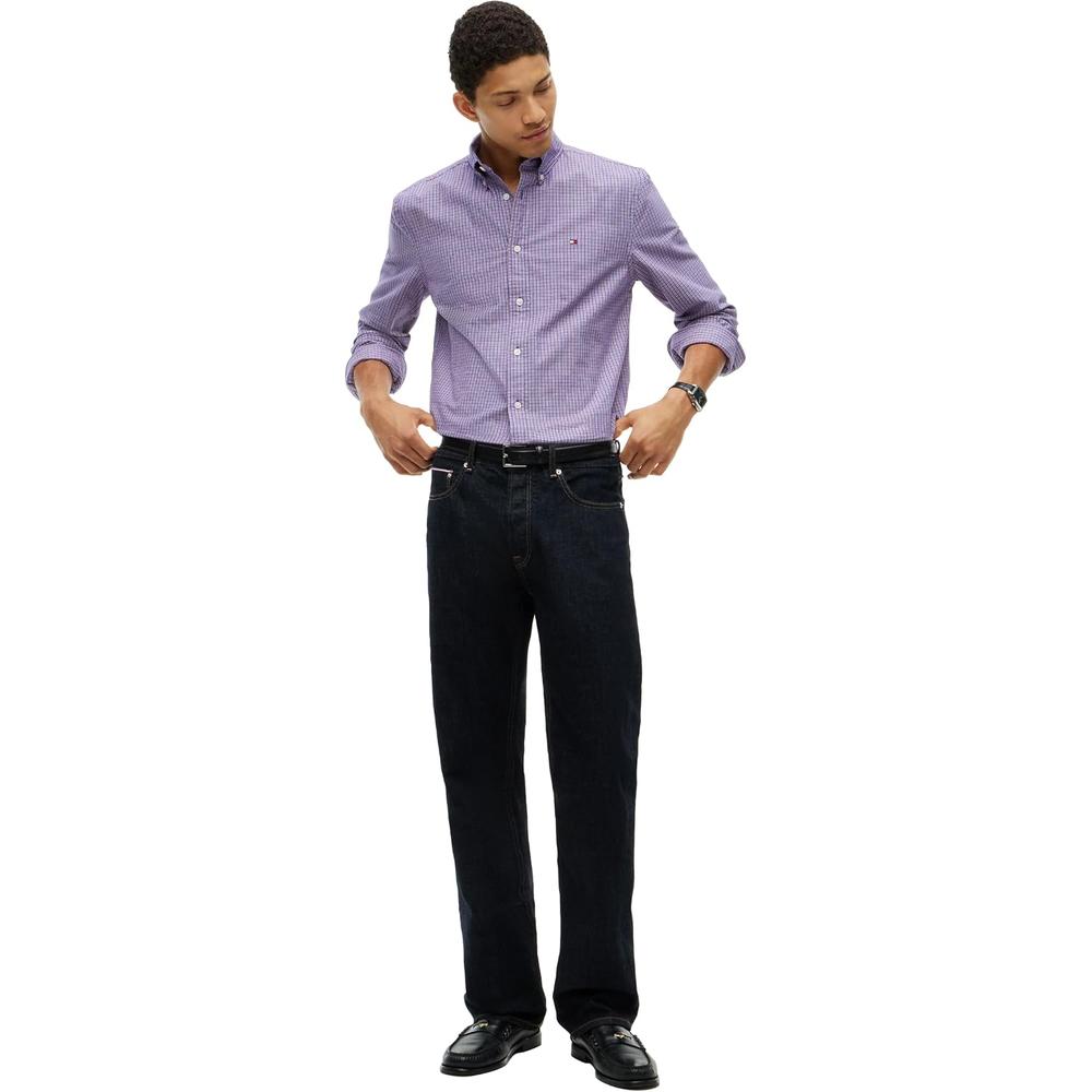 CAMISA PARA HOMBRE TOMMY HILFIGER OXFORD REGULAR FIT MANGA LARGA ROJO MEDIO CUADROS LAVADO - 3