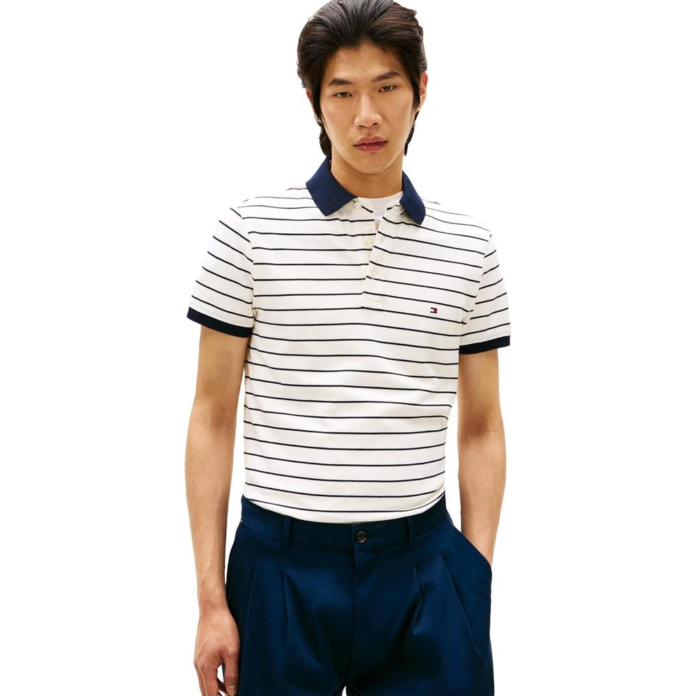 POLO PARA HOMBRE TOMMY HILFIGER 1985 SLIM FIT MANGA CORTA MARFIL AZUL CIELO DESÉRTICO - 1