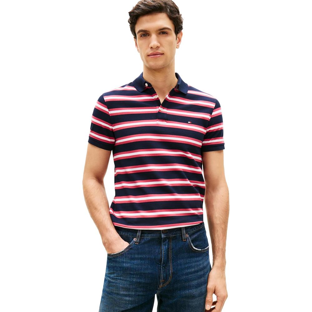 POLO PARA HOMBRE TOMMY HILFIGER 1985 SLIM FIT MANGA CORTA AZUL CIELO DESÉRTICO ROSA MULTICOLOR - 1