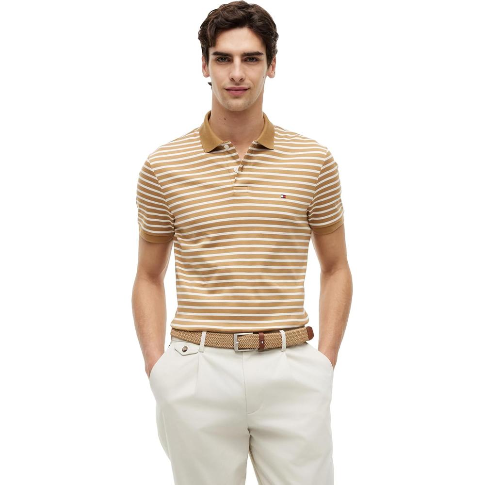 POLO PARA HOMBRE TOMMY HILFIGER REGULAR FIT MANGA CORTA ARENA Y MARFIL PETALO - 1