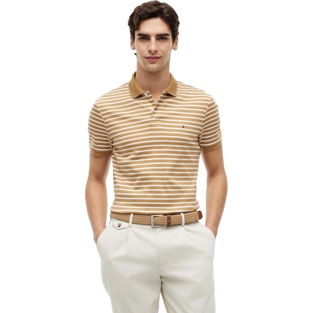 POLO PARA HOMBRE TOMMY HILFIGER REGULAR FIT MANGA CORTA ARENA Y MARFIL PETALO - 1