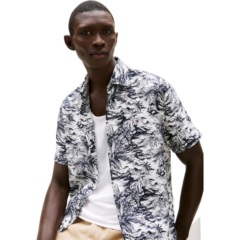 CAMISA PARA HOMBRE TOMMY HILFIGER MANGA CORTA LINO REGULAR FIT AZUL CIELO DESIERTO - 2