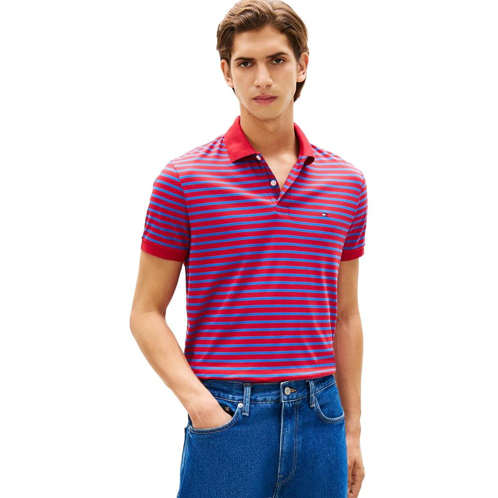 POLO PARA HOMBRE TOMMY HILFIGER REGULAR FIT MANGA CORTA ROJO MEDIO Y AZUL ORBITA - 1