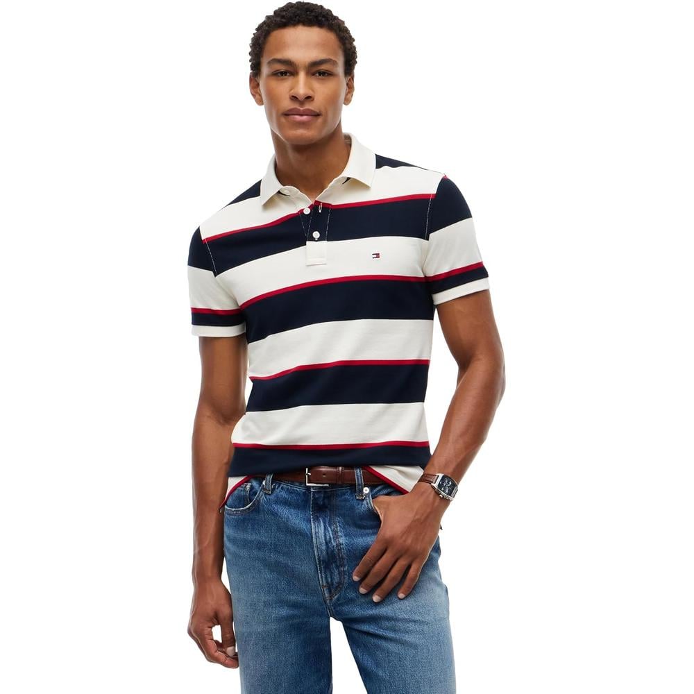 POLO PARA HOMBRE TOMMY HILFIGER 1985 SLIM FIT MANGA CORTA MARFIL AZUL MARINO - 1