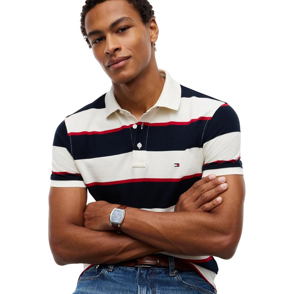 POLO PARA HOMBRE TOMMY HILFIGER 1985 SLIM FIT MANGA CORTA MARFIL AZUL MARINO - 2