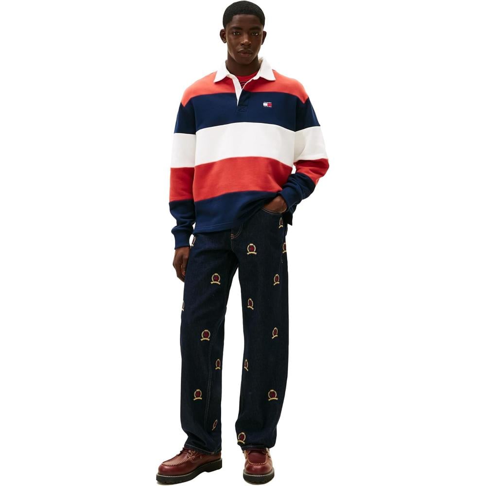POLO PARA HOMBRE TOMMY HILFIGER RELAXED FIT MANGA LARGA AZUL MARINO OSCURO ROJO TERRACOTA CRUDO - 3