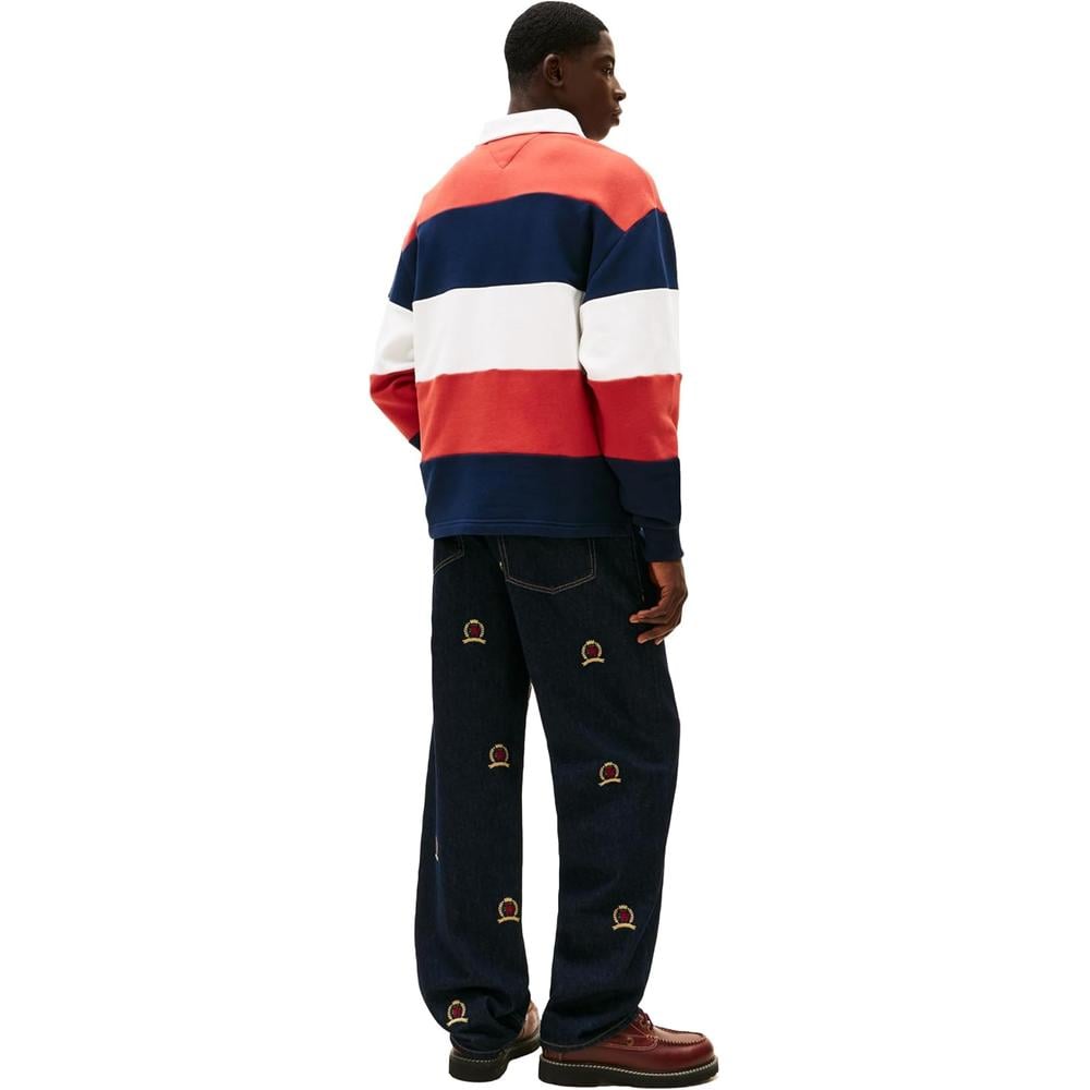 POLO PARA HOMBRE TOMMY HILFIGER RELAXED FIT MANGA LARGA AZUL MARINO OSCURO ROJO TERRACOTA CRUDO - 4