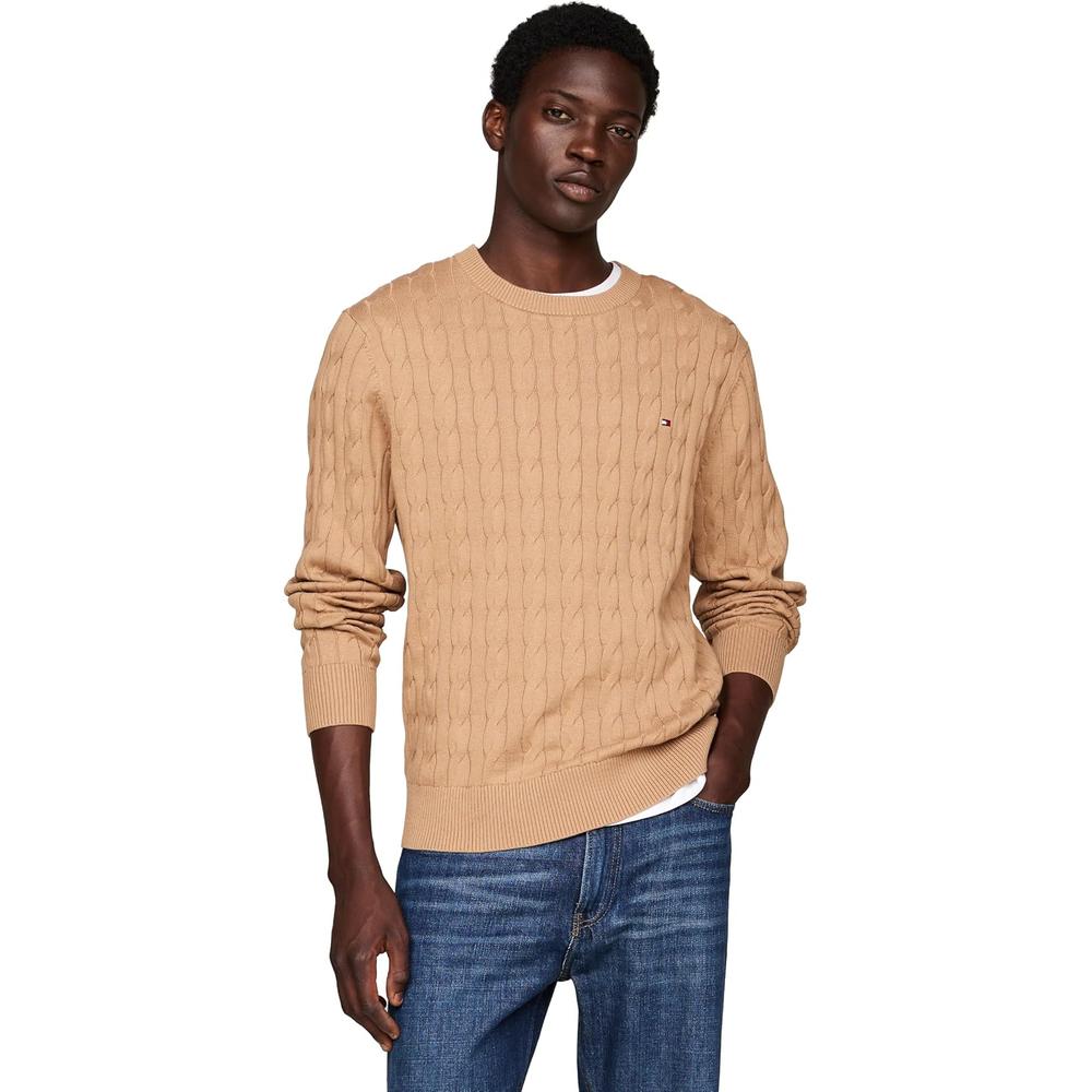 POLERA PARA HOMBRE TOMMY HILFIGER CUELLO REDONDO TEJIDO DE CABLE MANGA LARGA ARENA - 1